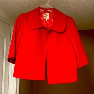 Red wool blazer - waist length 3/4 sleeve